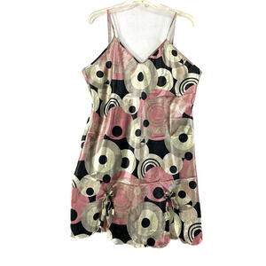 Happie Satin‎ Gown Womens XL Geo Print Negligee Short Sexy V Neck Chemise